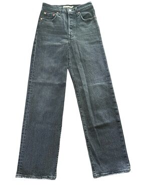 Levi’s Ribcage Straight Ankle Jeans Black Wash High Rise Button Fly W25 L29